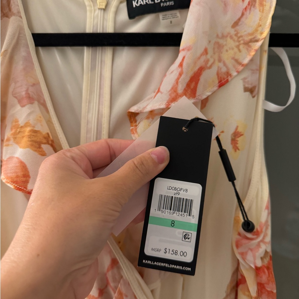 Karl Lagerfeld Floral Midi Dress - Cream and Orange